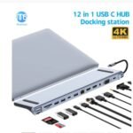 USB Type C Docking Station with 2 HDMI, VGA Cave, USB 3.0 airies, PD Charging Base, MacPle, Dell, HP, Lenovo, Huawei, Xiaomi, 12 in 1