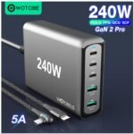 WOTOBE 240W GaN 2 Pro Charger USB-C Power Adapter,5-port PD100W PPS 65W 45W QC5 for MacBook iPad iPhone Galaxy Laptop