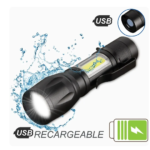 Mini rechargeable LED flashlight use XPE + COB lamp with beads 100 meters lighting distance used for adventure,
