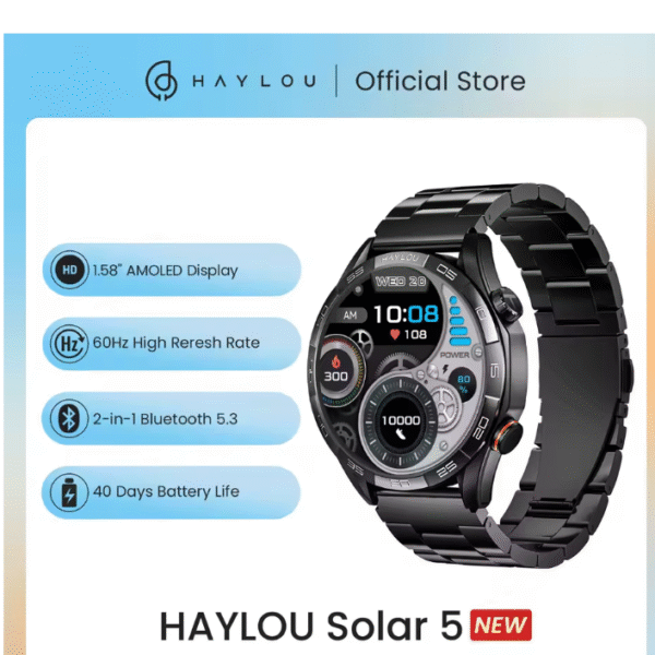 HAYLOU Solar 5 Voice Calling Smartwatch – 1.58" AMOLED, 60Hz Display, 24H Health & Sports Tracking