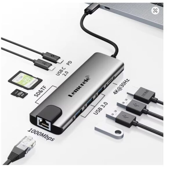 Lemorele Docking Station USB C HUB 4K 60Hz USB C to HDMI 1.4 RJ45 PD Adapter for Macbook iPad Pro Air M1 PC USB C Splitter