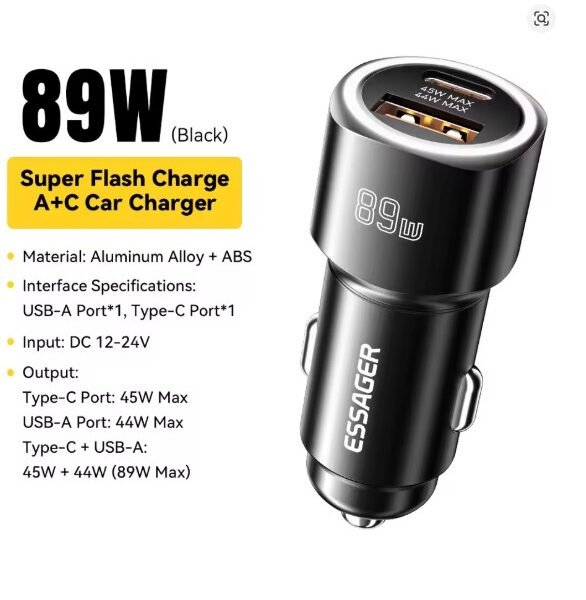 Essager 105W USB Car Charger Quick Charge 4.0 QC4.0 QC3.0 QC SCP PPS PD USB Type C Fast Charging For iPhone 14 15 Xiaomi Phone