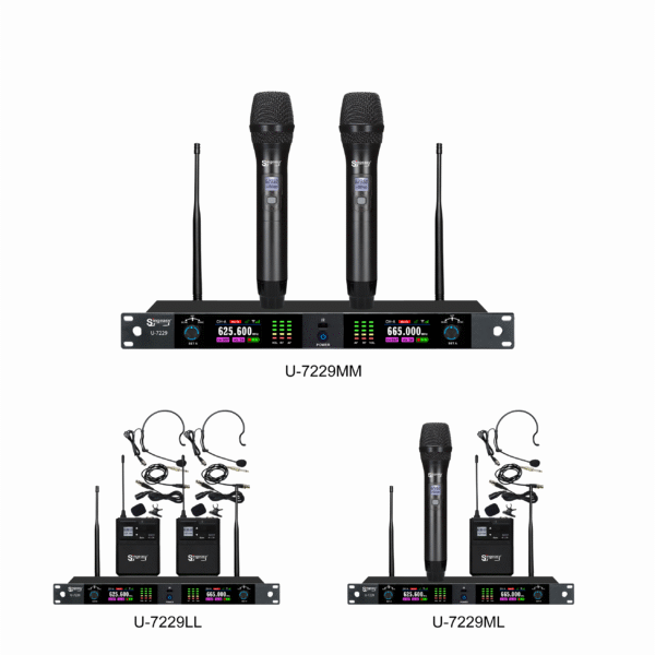 New Model Rechargeable UHF Wireless Guitar Bodypack with Two Handheld Microphone for Show Party Meeting and KTV