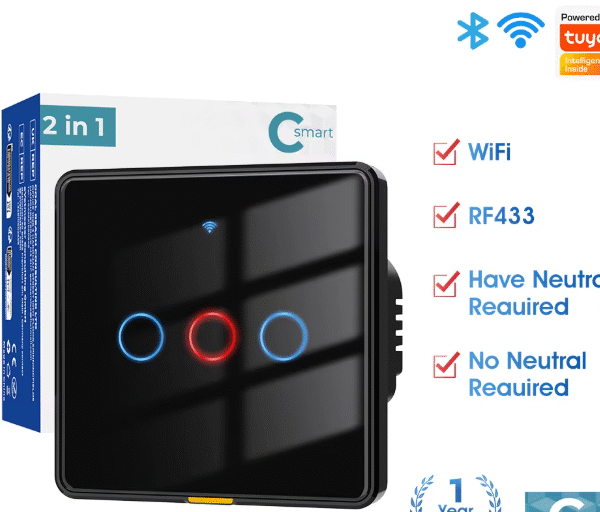 SMATRUL3 gang Timing Voice App Alexa, Google Home Tuya Smart Home No Neutral Wire WiFi RF433 EU Wall Switch