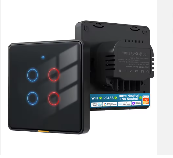 SMATRUL Timing 4 Voice App Alexa, Google Home Tuya Smart Home No Neutral Wire WiFi RF433 EU Wall Switch