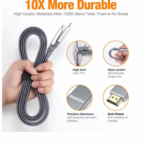 8K HDMI Flat Cable 48Gbps High Speed 8K60 4K120 144Hz Braided HDMI 2.1 Cord 3D eARC HDCP 2.2&2.3 Compatible with Roku TV/PS5