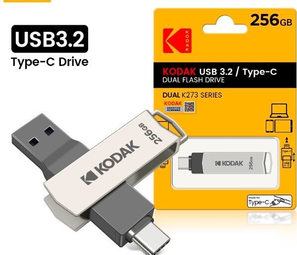 Kodak 256GB K273 Double Nip USB Flash Drive  High Speed USB3.2 Pen Drive Memory Stick Pendrive Metal OTG Stick