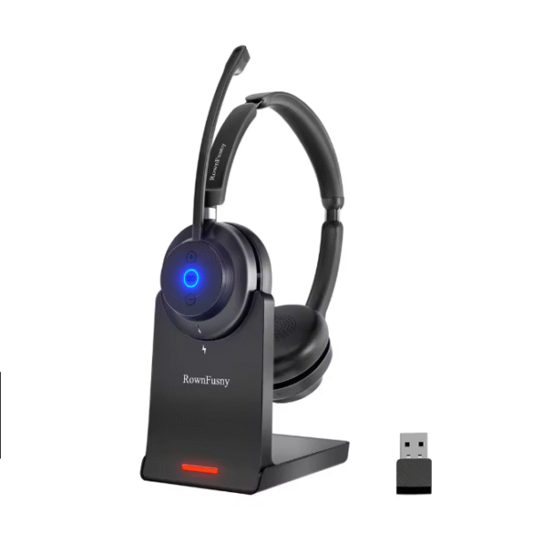 Rownfusny R02 Wireless Headset with  USB Dongle Bluetooth Over Ear Headphones for Call Center Noise Cancelling
