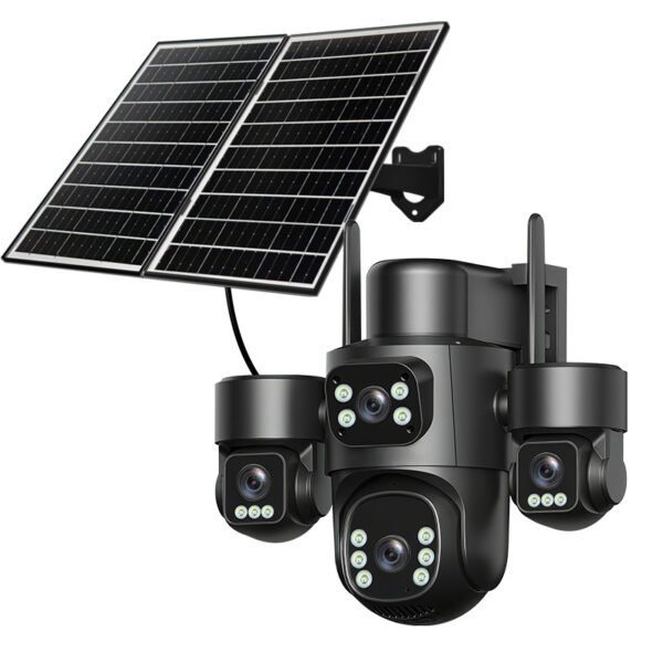 2026 New Model Four Lenses 4G Solar Powered CCTV Security Camera Two Way Audio Built-In Mic IP66 Waterproof Night Vision Cloud