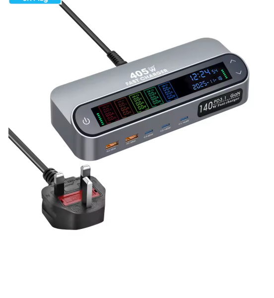 470W GaN Fast Charger Station with LCD Screen Built-in 65W Cable 140W Type-C Port, for iPhone Samsung Huawei Laptop Tablet