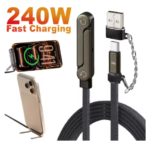 2-in-1 USB-C Type-C Cable with Foldable Smartphone Holder, 240W Fast Charging, Multifunctional Data Cable with Phone Charging Stand, PD Cable - Image 3