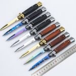 Italian Wooden Handle Knife Folding Outdoor Tactical Long Knives - Image 5