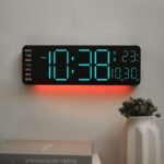 Huayang 6678R RGB Ambient Light Wall Clock Digital Display with Remote Control Temperature Date Multifunction Modern Wall Decor