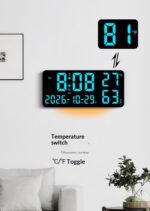 GH0750 Color Changing LED Wall Clock Large Display Temp Humidity Dual Alarm Wall Table - Image 5