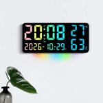 GH0750 Color Changing LED Wall Clock Large Display Temp Humidity Dual Alarm Wall Table