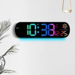 6651R RGB Ambient Light Large LED Wall Clock with Remote Control DST Dual Alarm Timer for Living Room Home Decor