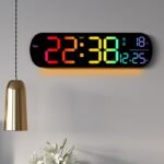 6651R RGB Ambient Light Large LED Wall Clock with Remote Control DST Dual Alarm Timer for Living Room Home Decor - Image 6
