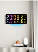 GH0750 Color Changing LED Wall Clock Large Display Temp Humidity Dual Alarm Wall Table - Image 3