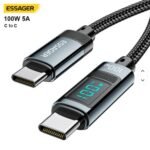 ESSAGER ES-X47 2m  Braided Led Display QC PD 100W 5A C to C Cable Mobile Phone Fast Charger Usb Type C Data Cables