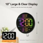 10-Inch Screen Large Digital Wall Clock with Timer Dimmer LED Display 8 Vibrant Colors Round Design Thermometer Alarm - Image 5
