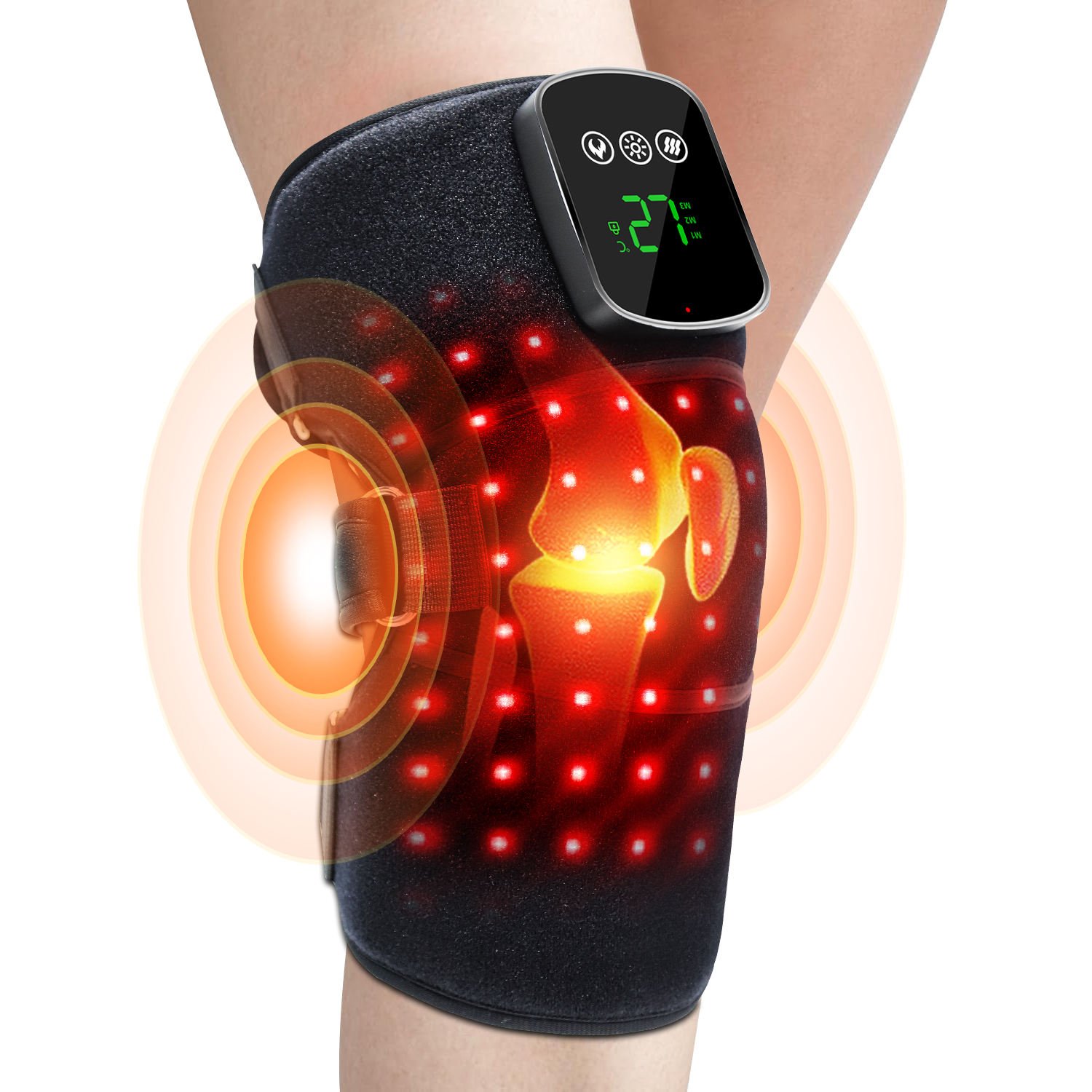 H7879cf5fff9f4654bb8e3466cff4b87a9 Knee Pain Relief Red Light Therapy Vibration Heated Knee Brace Massager for Knee - Image 1
