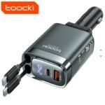 PD 105W Car Charger USB+Type c Port  with Two Retractable Type c Cable and Real Power Display