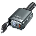 PD 105W Car Charger USB+Type c Port  with Two Retractable Type c Cable and Real Power Display - Image 2