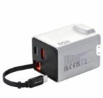 65W  3 Pin UK Foldable Plug USB Type C Fast Charger GaN Fast Charging Built-in Retractable Type-c Cable USB-C PD Quick Charge - Image 2