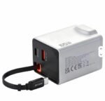 65W  3 Pin UK Foldable Plug USB Type C Fast Charger GaN Fast Charging Built-in Retractable Type-c Cable USB-C PD Quick Charge