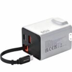 65W  3 Pin UK Foldable Plug USB Type C Fast Charger GaN Fast Charging Built-in Retractable Type-c Cable USB-C PD Quick Charge
