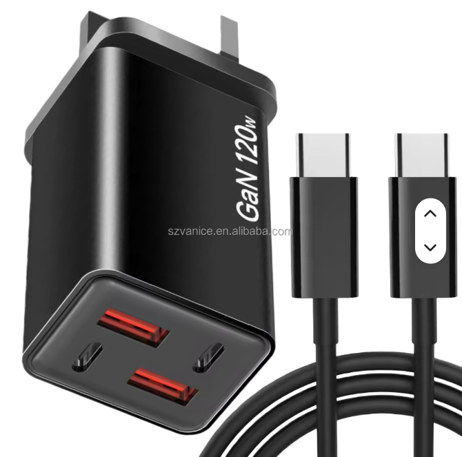 new120 UK Plug 120W 4 Ports USB Type C Fast Charging Wall Adapter 120W GaN USB-C Travel Charger Quick Charge Mobile Phone Adapter - Image 1