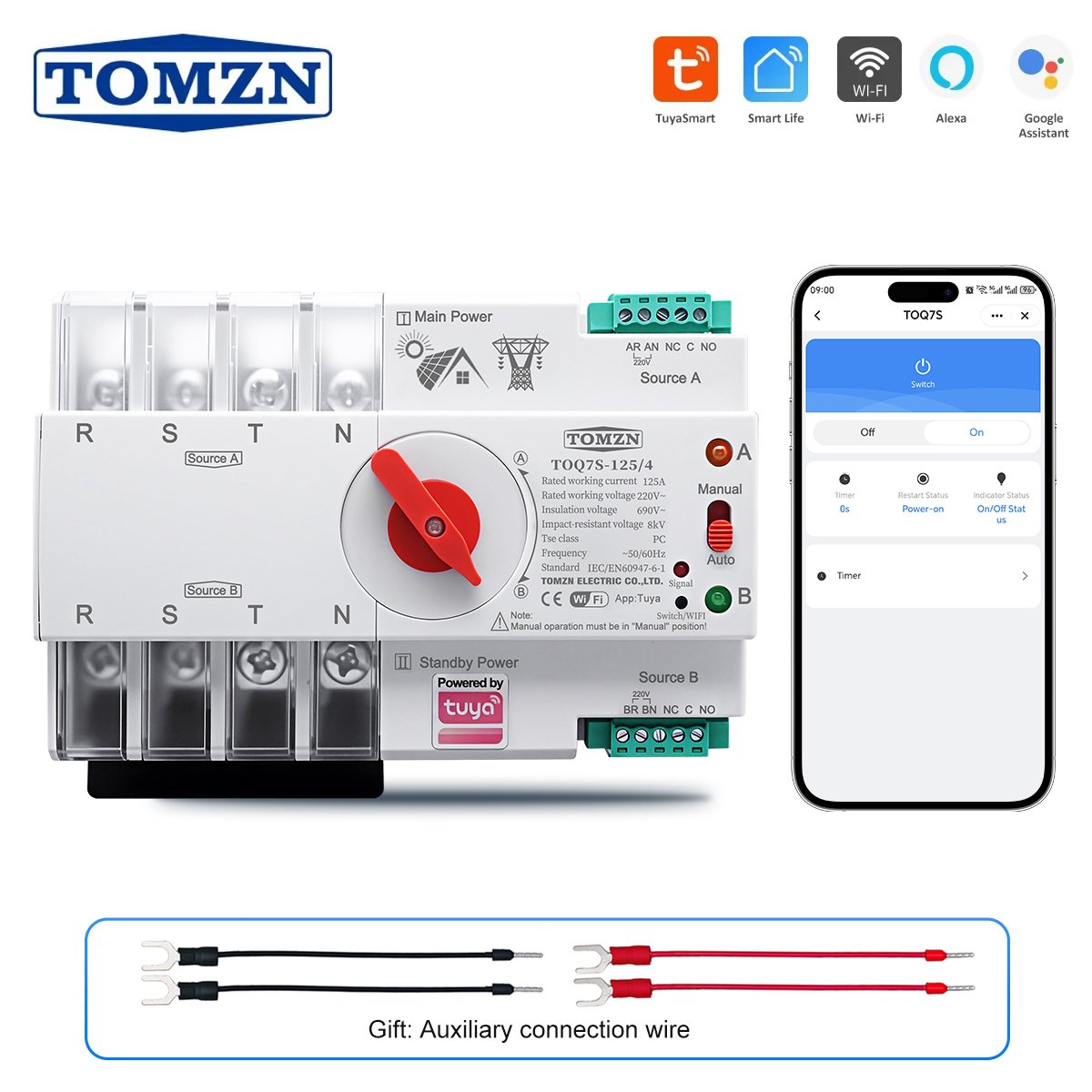 Hbd725541a3f548d2b4d66584b3b4584dW TUYA SmartLife ATS 4P AC230V 63A 100A 125A Dual Power Automatic Transfer Switch TOQ7S - Image 1