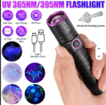 Zoom 365/395nm High Bright UV Flashlight Aluminum Alloy USB Charging Torch for Pet Urine Cat Tinea Marker Scorpion Leakage - Image 2