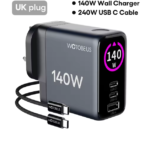 WOTOBE GaN 140W USB-C Wall Charger 3-Port Power Meter,PD3.1 140W PD100W PPS 65W 45W QC5 for MacBook Pro iPhone 17 16 Galaxy S25