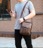 Classic Casual Single Shoulder Crossbody Bag PU Leather Business Youth Vertical Men Shoulder Messenger Bag - Image 2